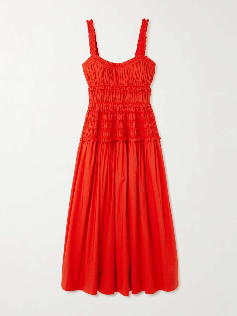 DÔEN Marianne Shirred Cotton-poplin Midi Dress