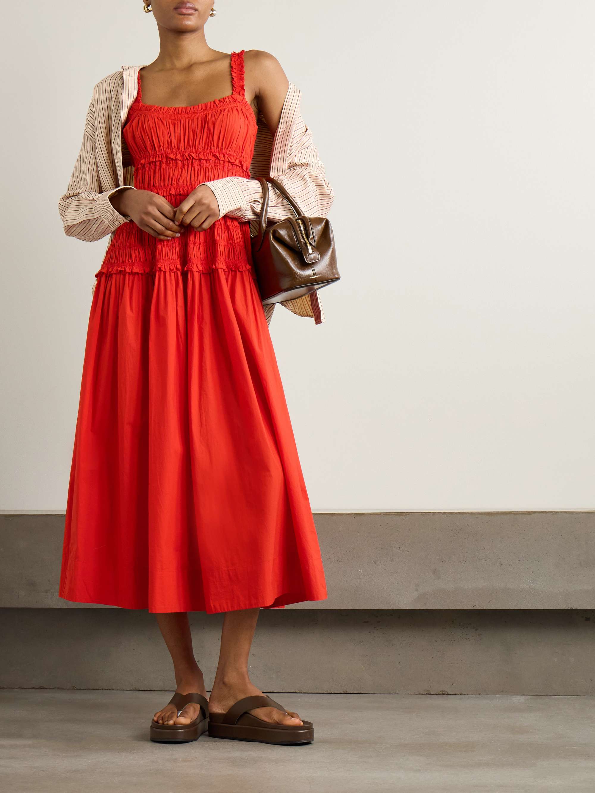DÔEN Marianne shirred organic cotton-poplin midi dress