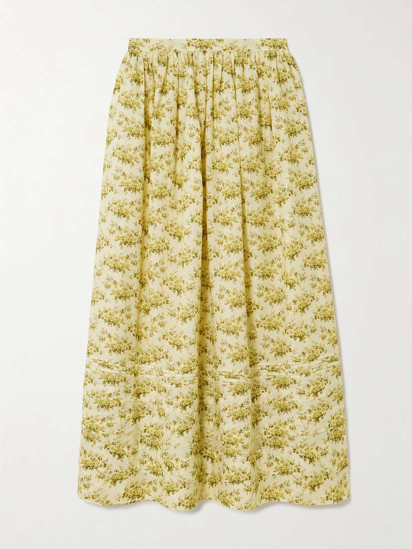 DÔEN Marcie Tiered Pleated Floral-print Organic Cotton-voile Midi Skirt