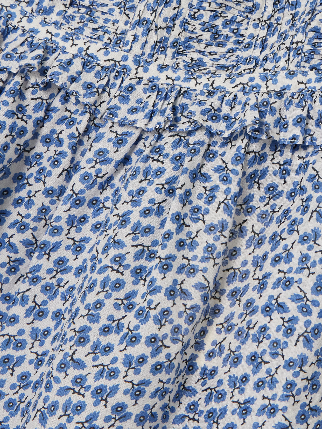 Shop Doen Frances Ruffled Pleated Floral-print Organic Cotton-voile Blouse In Blue