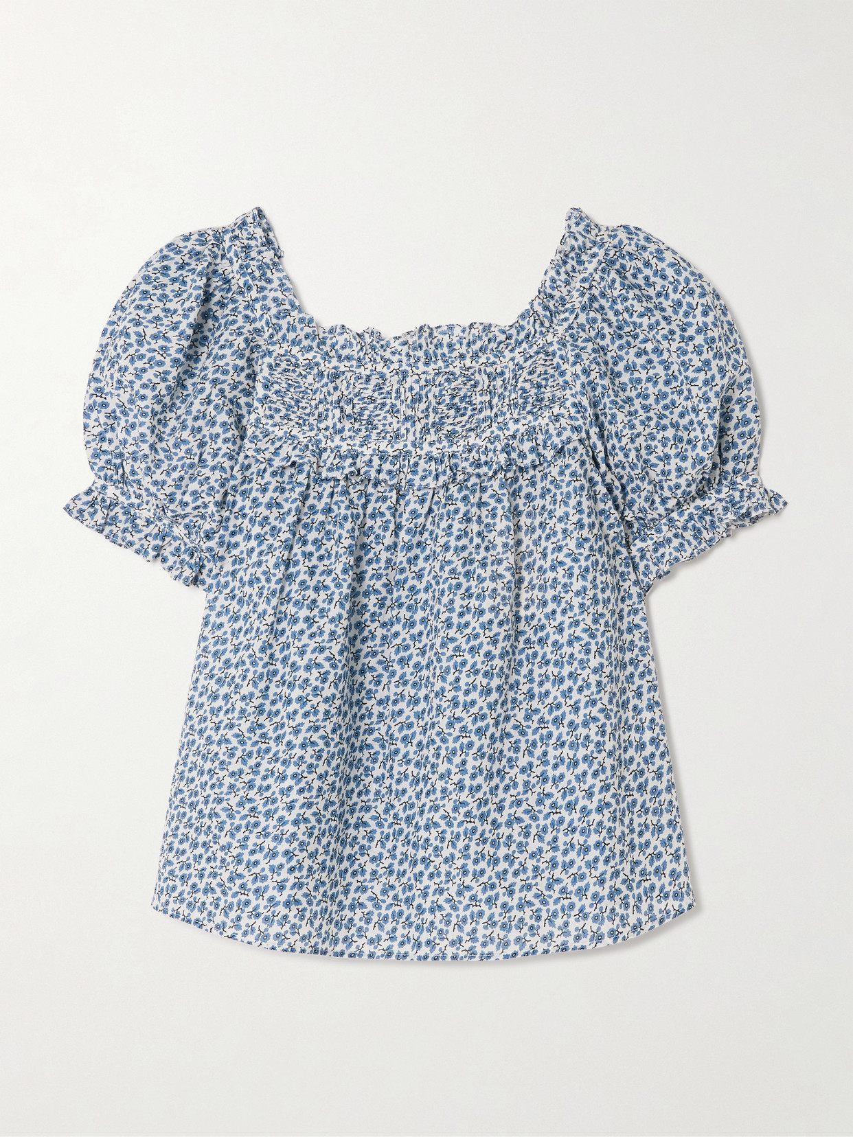 DÔEN - Frances Ruffled Pleated Floral-print Organic Cotton-voile Blouse - Navy