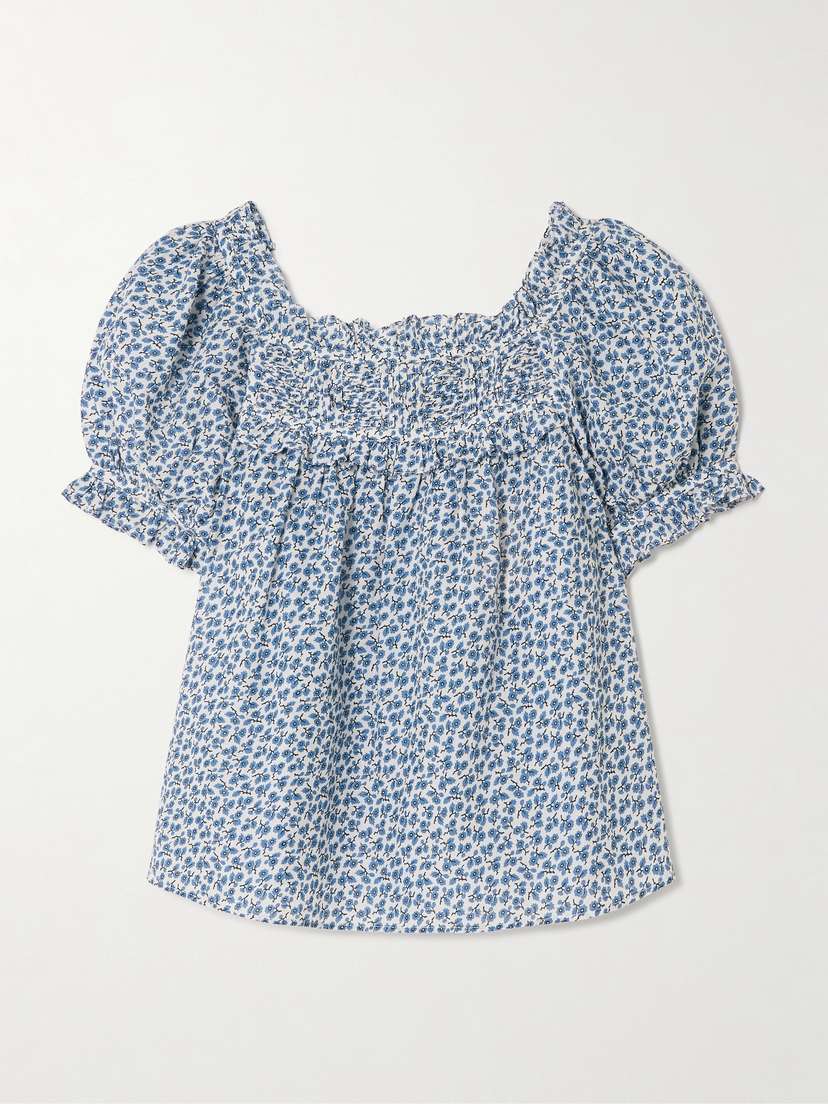 DÔEN Frances Ruffled Pleated Floral-print Organic Cotton-voile Blouse