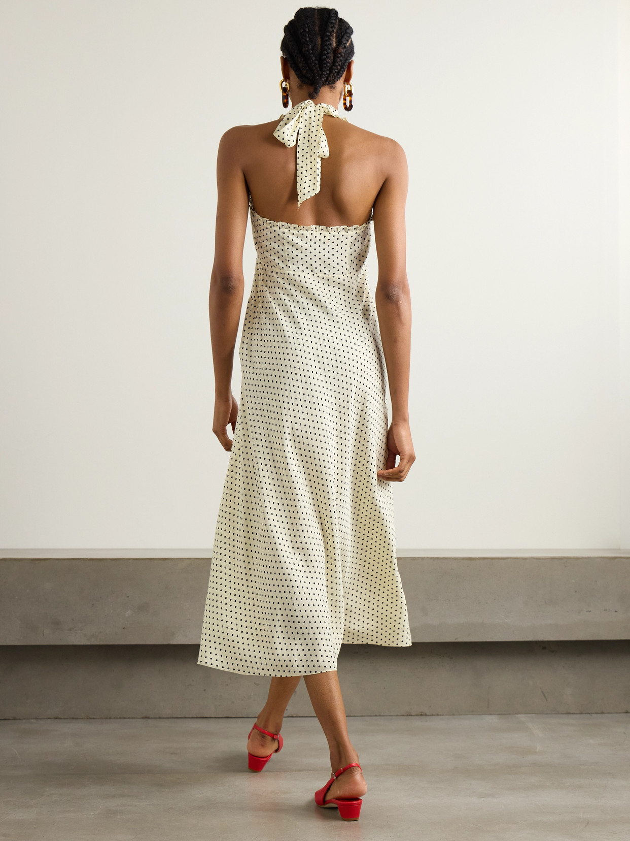 DOEN MAZARIN RUFFLED POLKA-DOT SILK-BLEND SATIN HALTERNECK DRESS