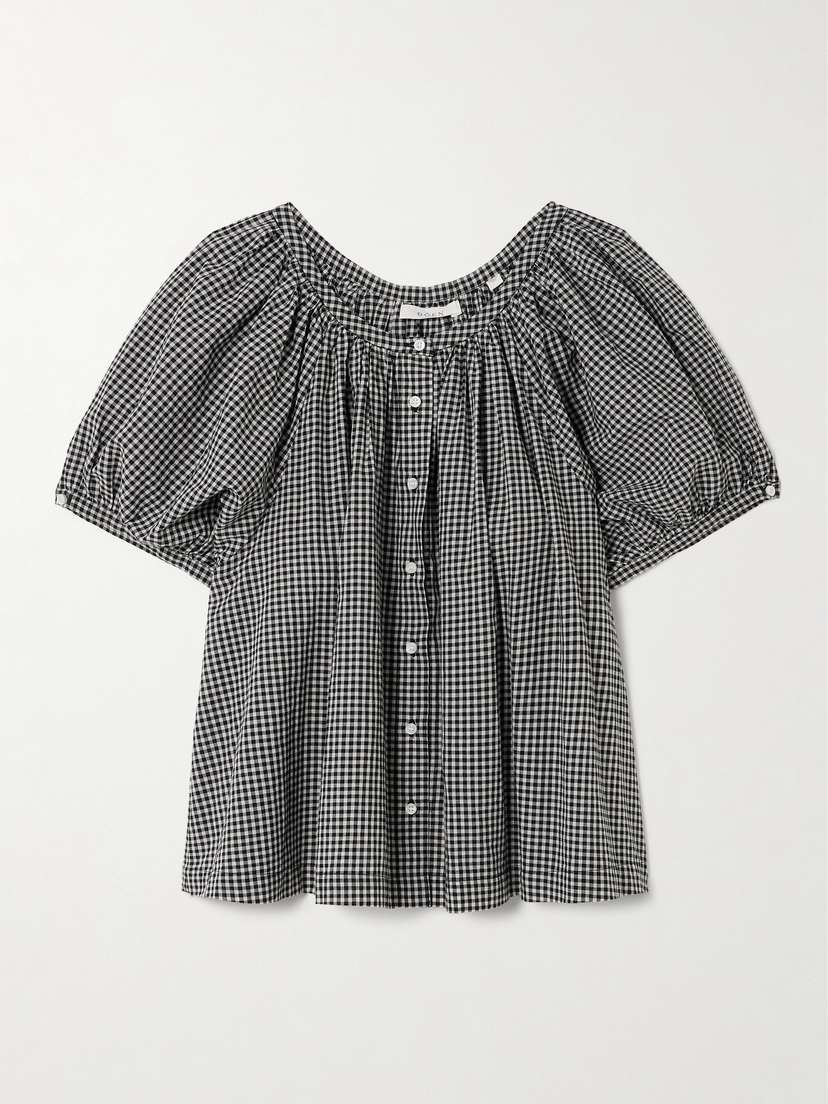 DÔEN June Gathered Gingham Organic Cotton Blouse