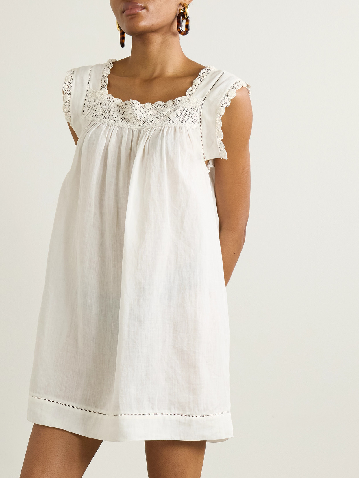 DOEN ALMADIA CROCHET-TRIMMED RAMIE MINI DRESS