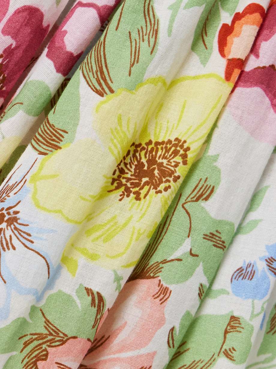 ischia shirred floral-print cotton-voile midi dress