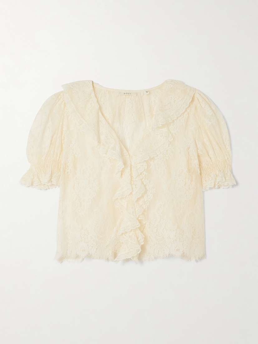 DÔEN Henri Ruffled Pintucked Lace Blouse