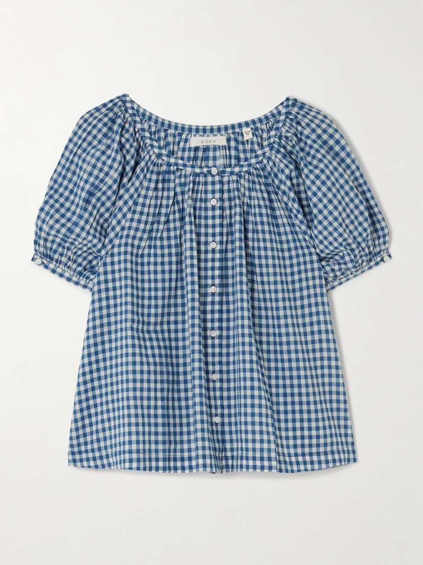 DÔEN June Gathered Gingham Organic Cotton Blouse