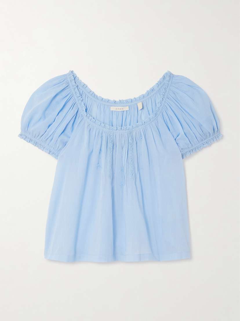 DÔEN Frederica Lace-trimmed Organic Cotton-voile Blouse
