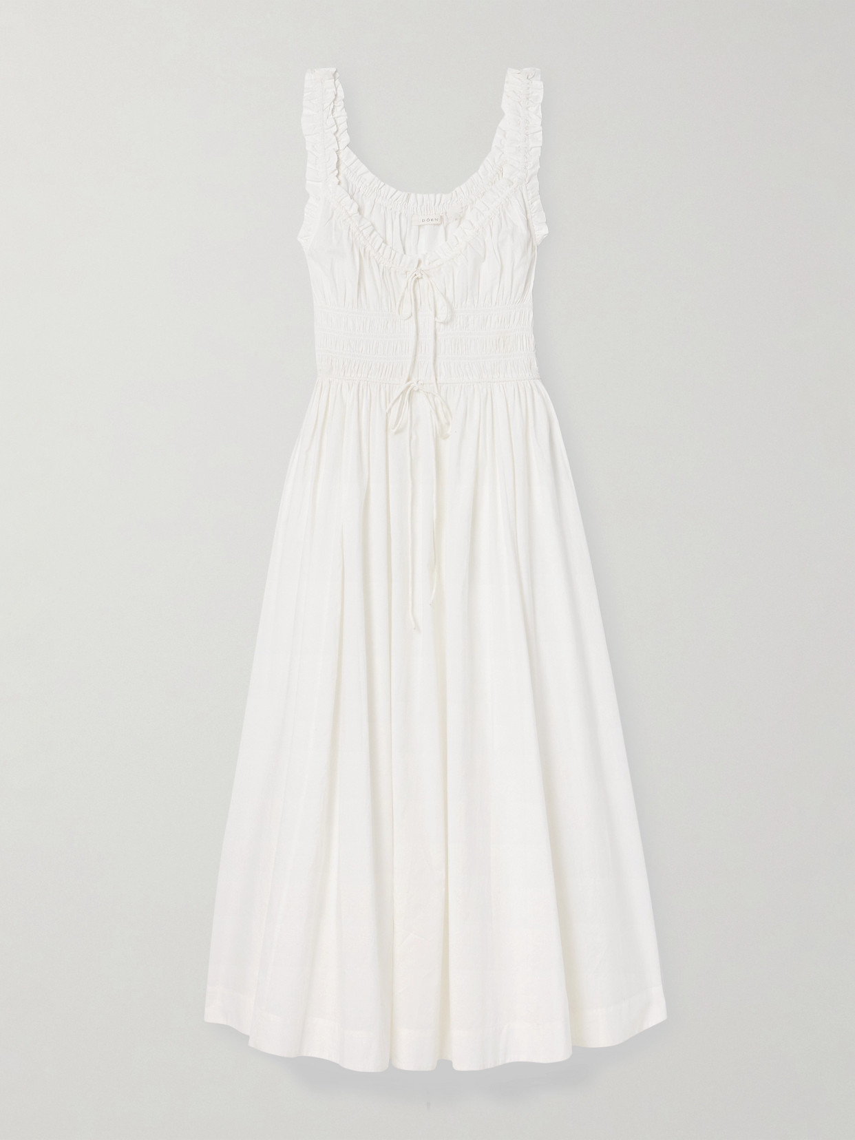 Doen Emmaretta Tie-detailed Shirred Cotton-voile Midi Dress