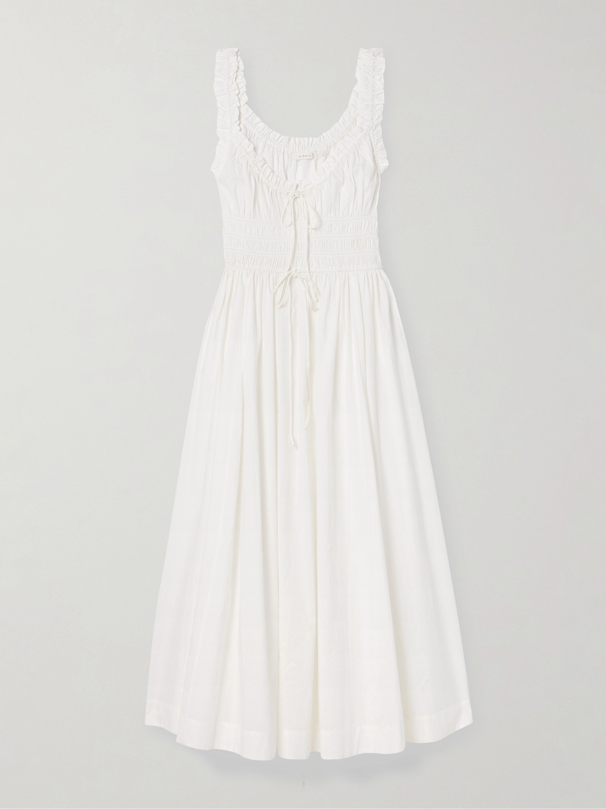Dôen Emmaretta tie-detailed shirred cotton-voile midi dress thumbnail