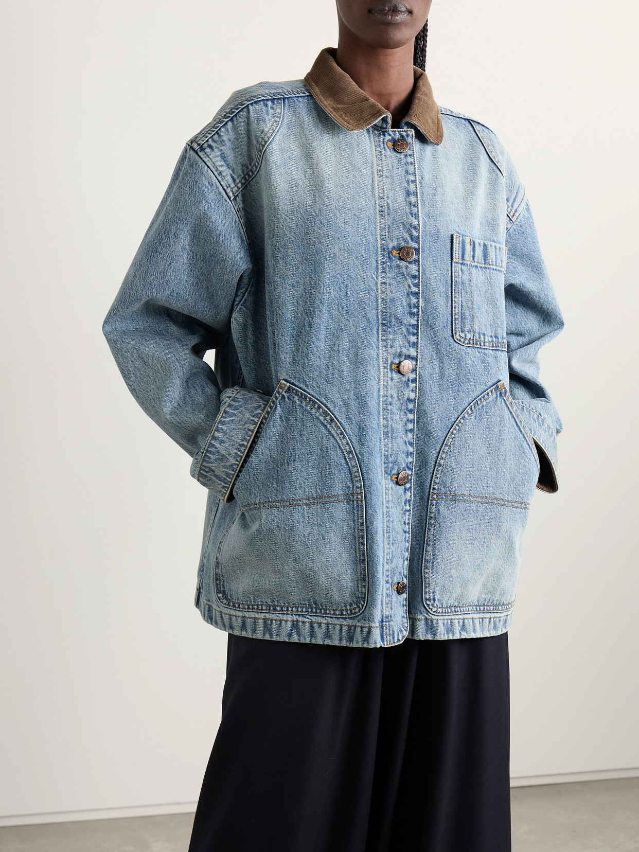 DOEN PASCUAL CORDUROY-TRIMMED DENIM JACKET