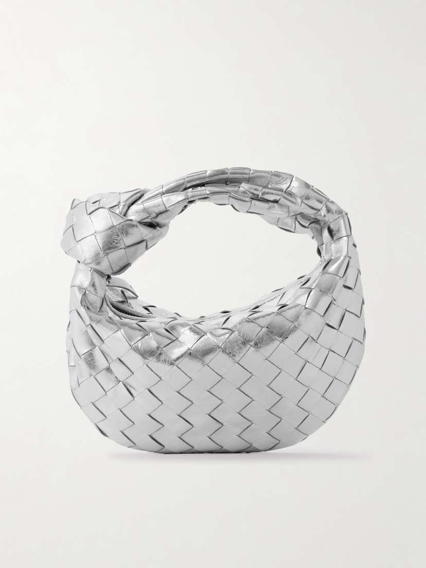 Bottega Veneta Jodie Mini Knotted Intrecciato Metallic Leather Tote