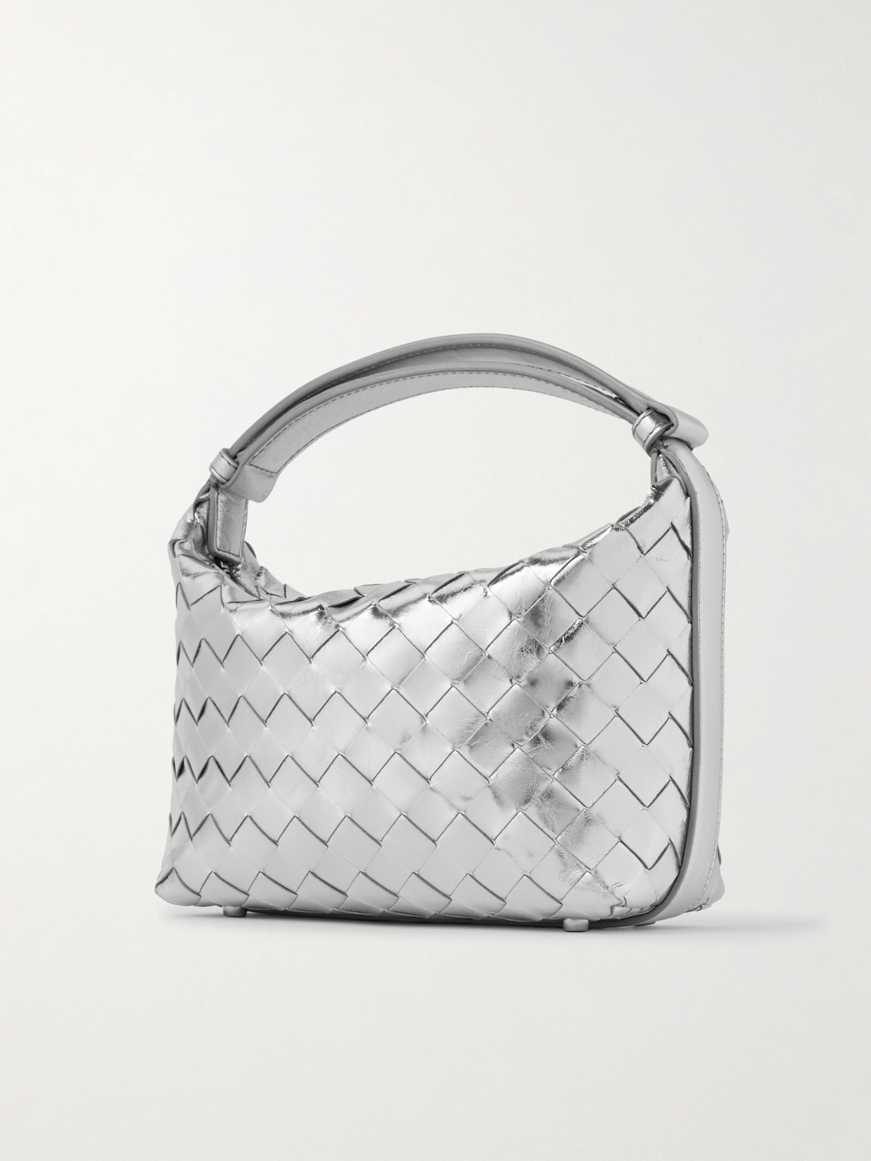 Bottega Veneta Mini Wallace Intrecciato Metallic Leather Shoulder Bag In Silver