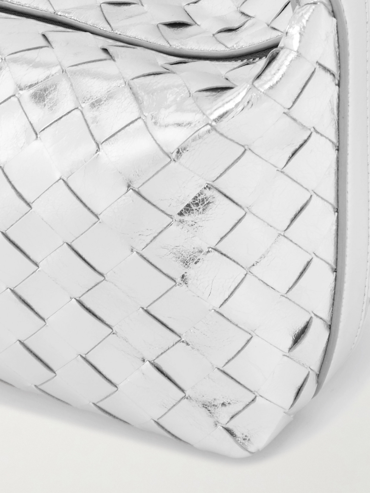 Bottega Veneta Mini Wallace Intrecciato Metallic Leather Shoulder Bag In Silver