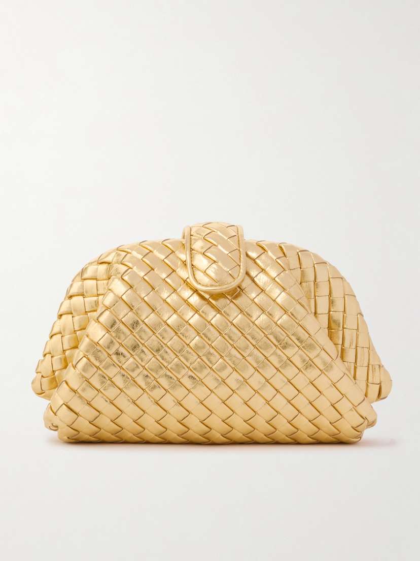 Bottega Veneta Lauren 1980 Small Intrecciato Metallic Leather Clutch