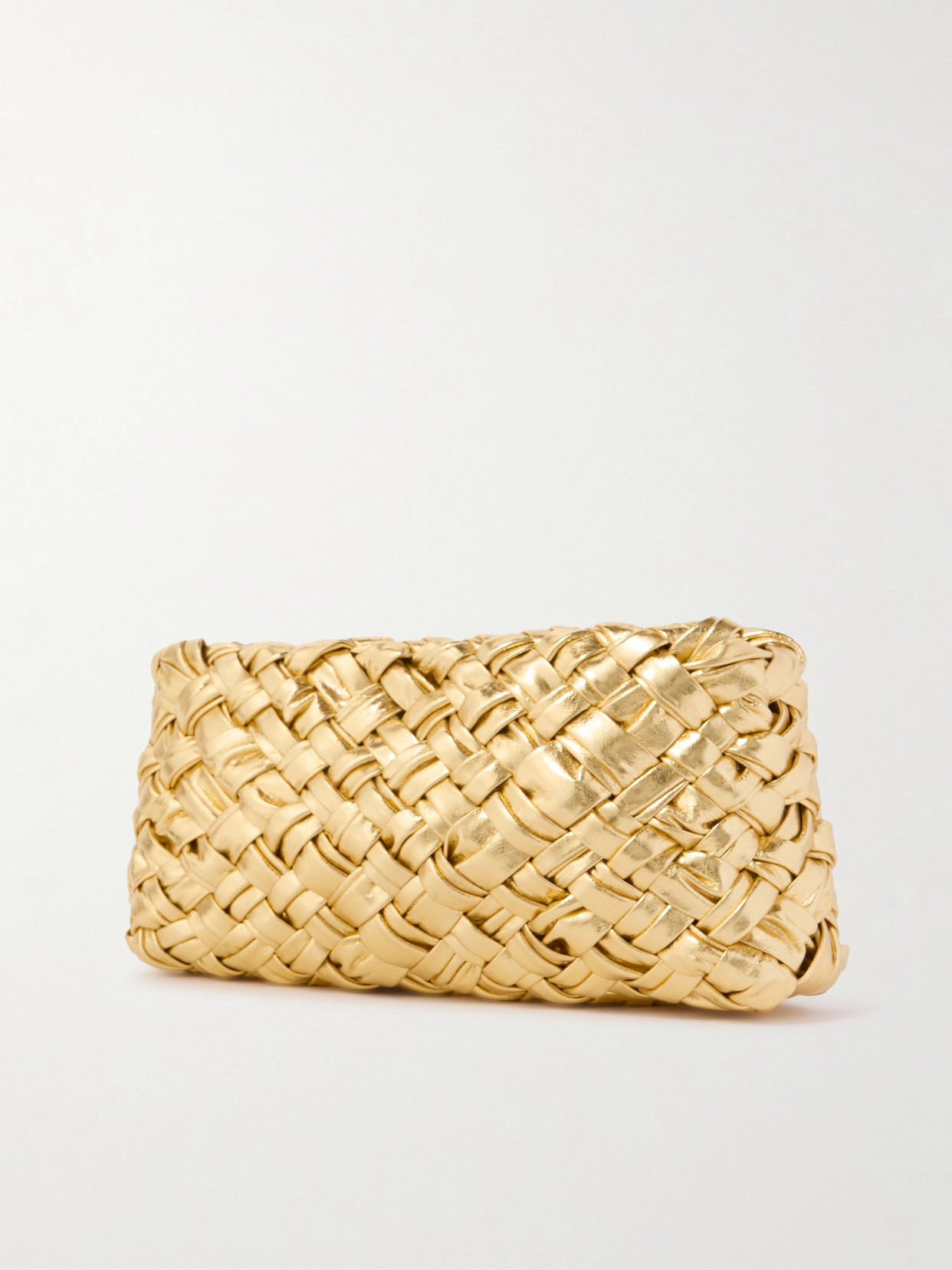 BOTTEGA VENETA KALIMERO CHA-CHA GATHERED INTRECCIATO METALLIC LEATHER SHOULDER BAG