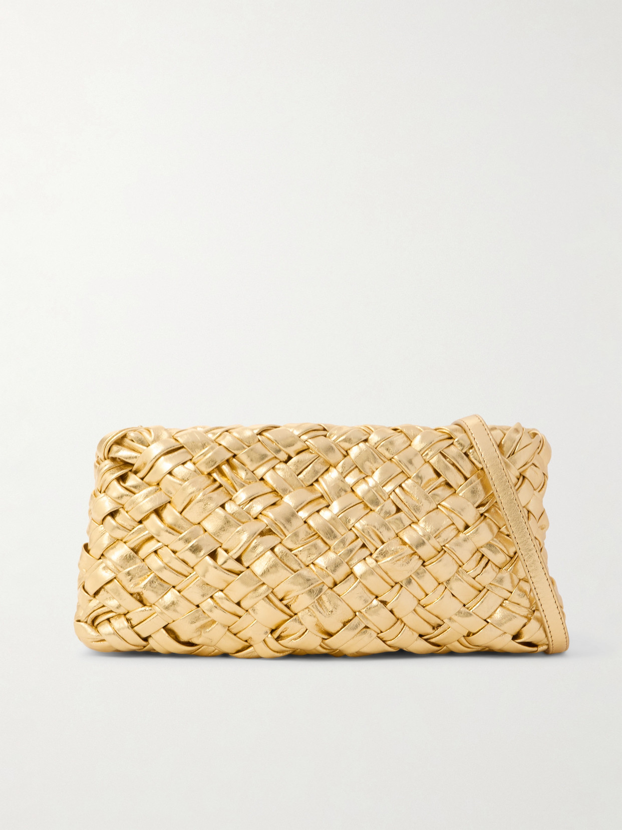 BOTTEGA VENETA KALIMERO CHA-CHA GATHERED INTRECCIATO METALLIC LEATHER SHOULDER BAG