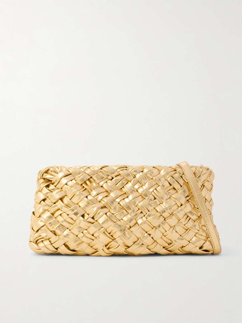 Bottega Veneta Kalimero Cha-cha Gathered Intrecciato Metallic Leather Shoulder Bag