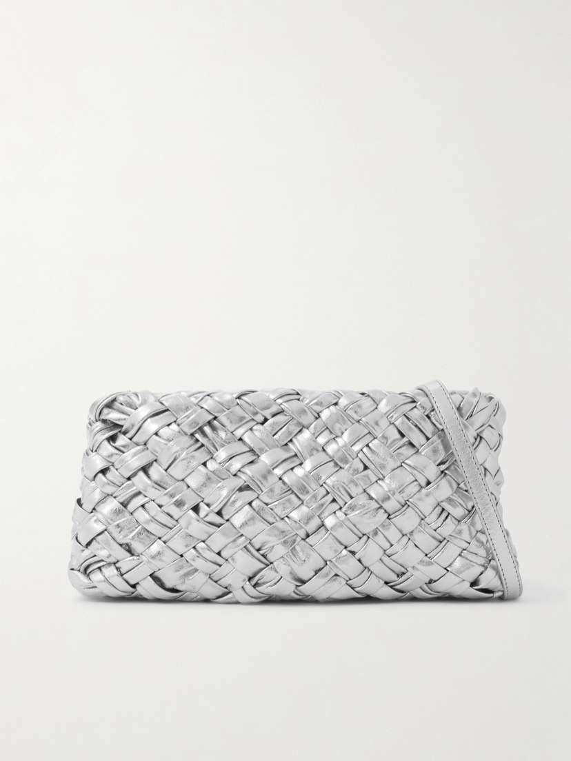 Bottega Veneta Kalimero Small Gathered Intrecciato Metallic Leather Shoulder Bag
