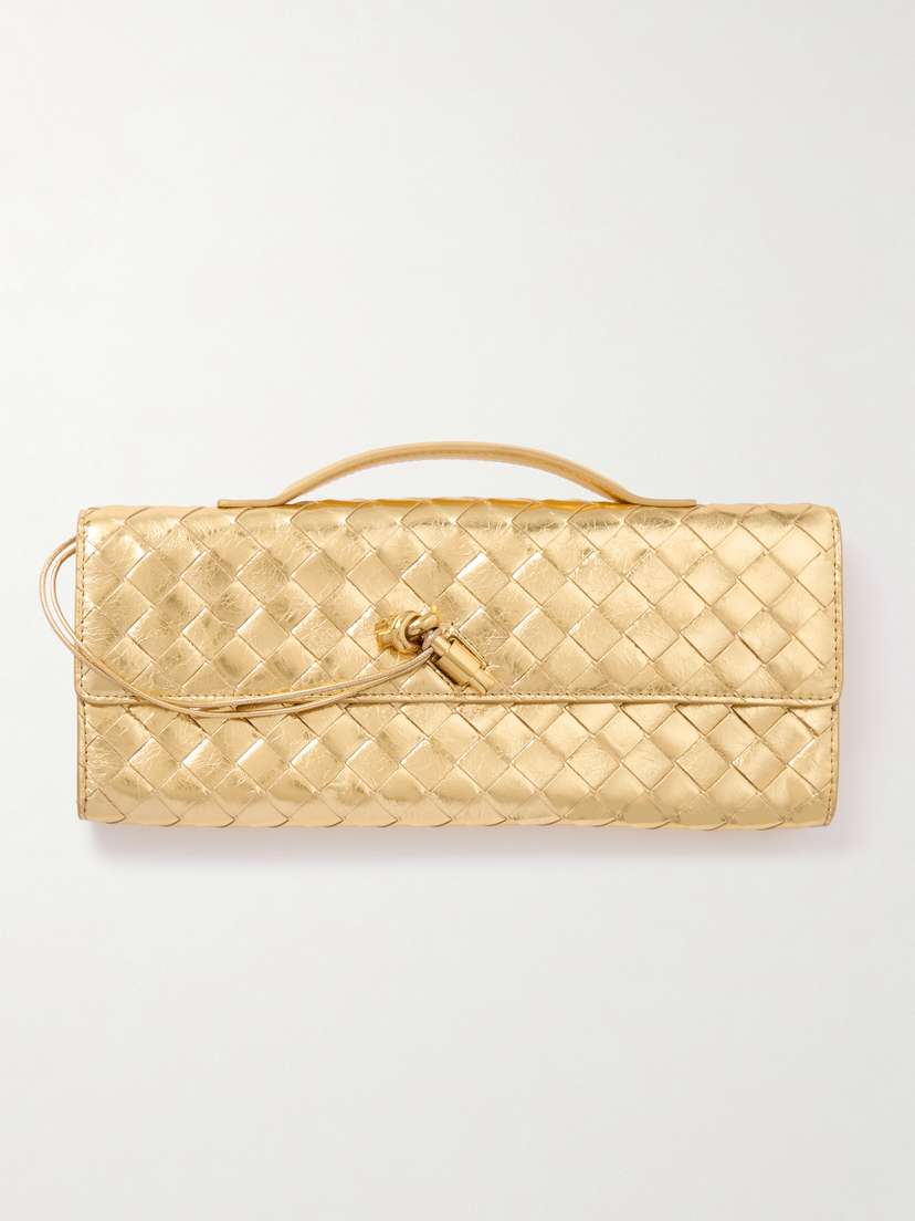 Bottega Veneta Andiamo Long Intrecciato Metallic Leather Clutch