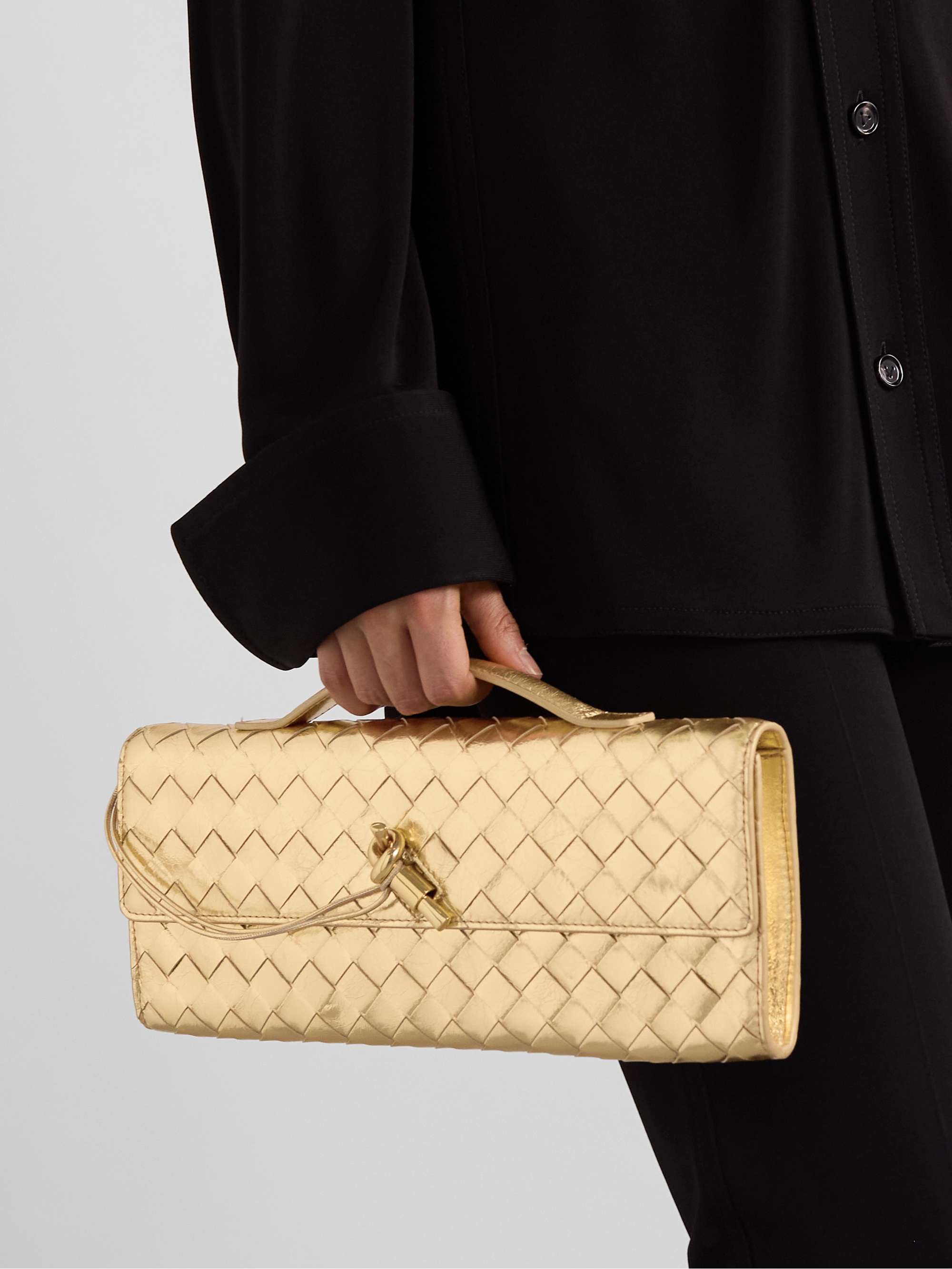 Andiamo intrecciato metallic leather clutch - gold - One Size