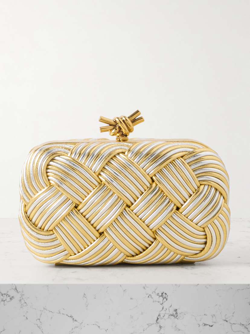 Bottega Veneta Knot Two-tone Intrecciato Metallic Leather Clutch