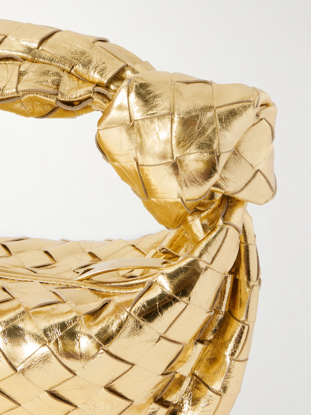 Bottega Veneta Jodie Mini Knotted Intrecciato Metallic Leather Tote In Gold