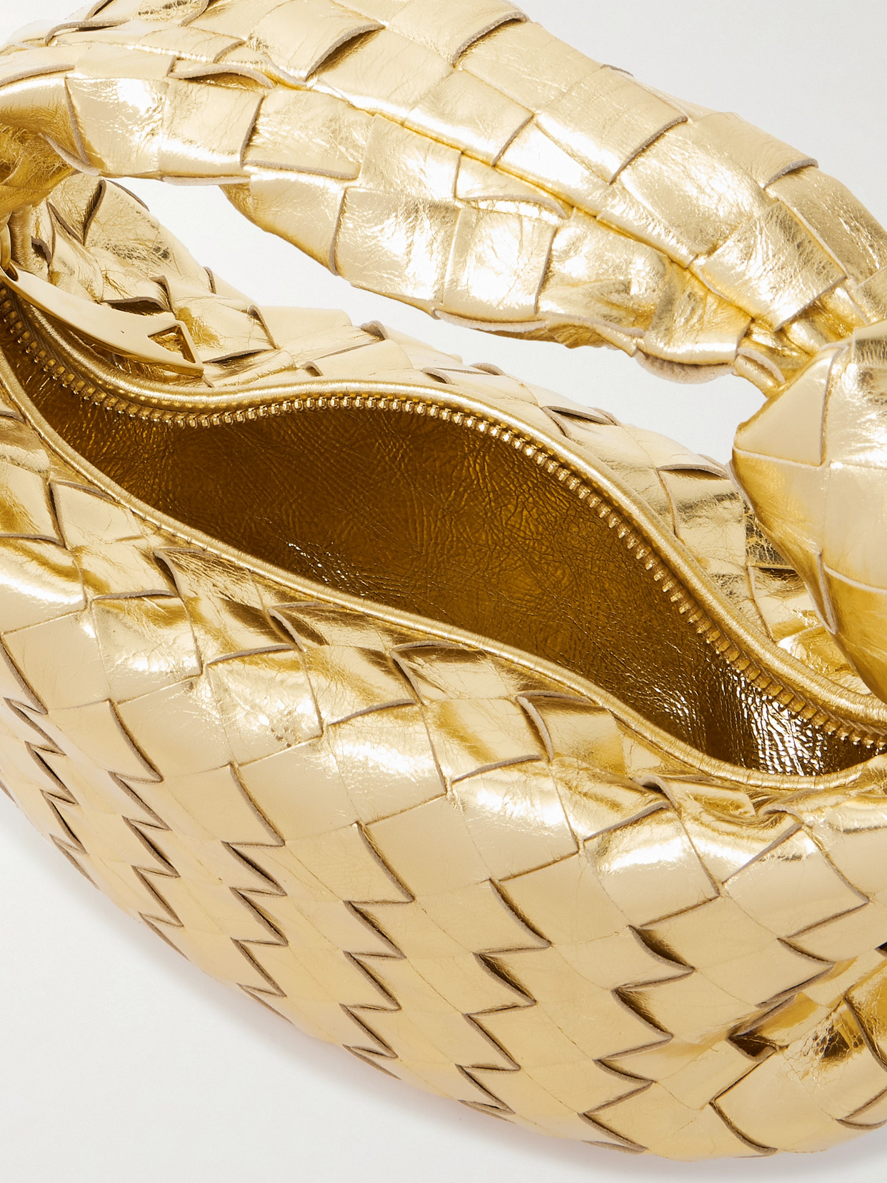 Bottega Veneta Jodie Mini Knotted Intrecciato Metallic Leather Tote In Gold