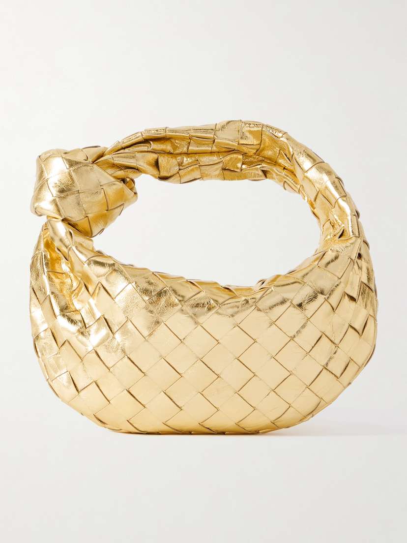 Bottega Veneta Jodie Mini Intrecciato Metallic Leather Tote