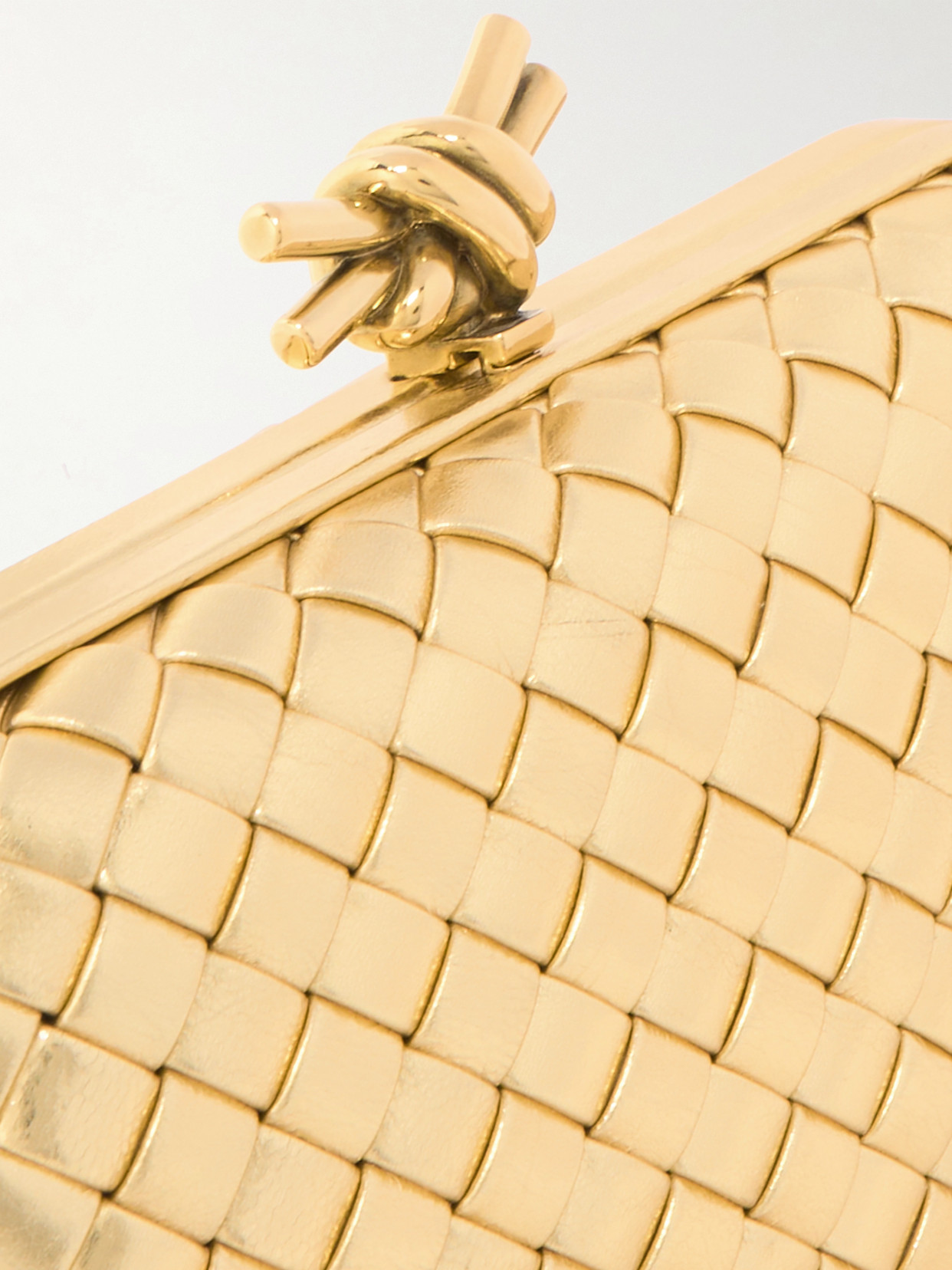 BOTTEGA VENETA KNOT PADDED INTRECCIATO METALLIC LEATHER CLUTCH