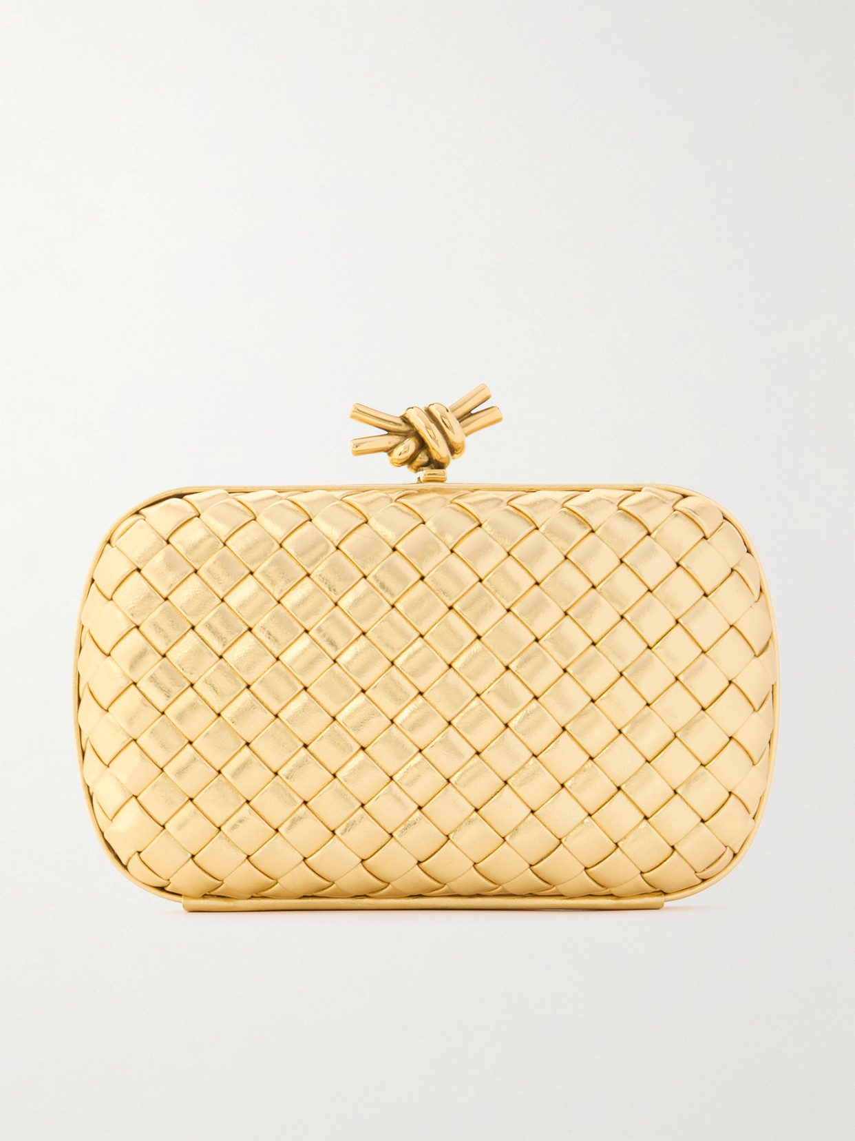 BOTTEGA VENETA KNOT PADDED INTRECCIATO METALLIC LEATHER CLUTCH