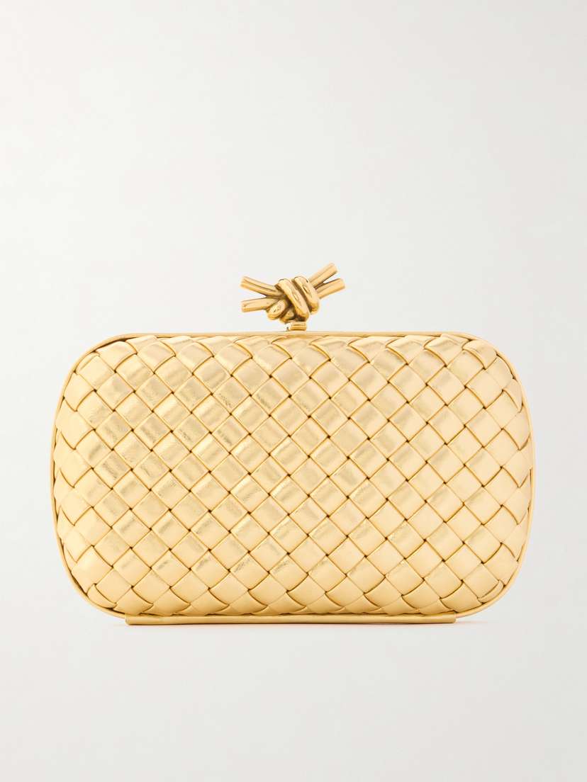 Bottega Veneta Knot Padded Intrecciato Metallic Leather Clutch