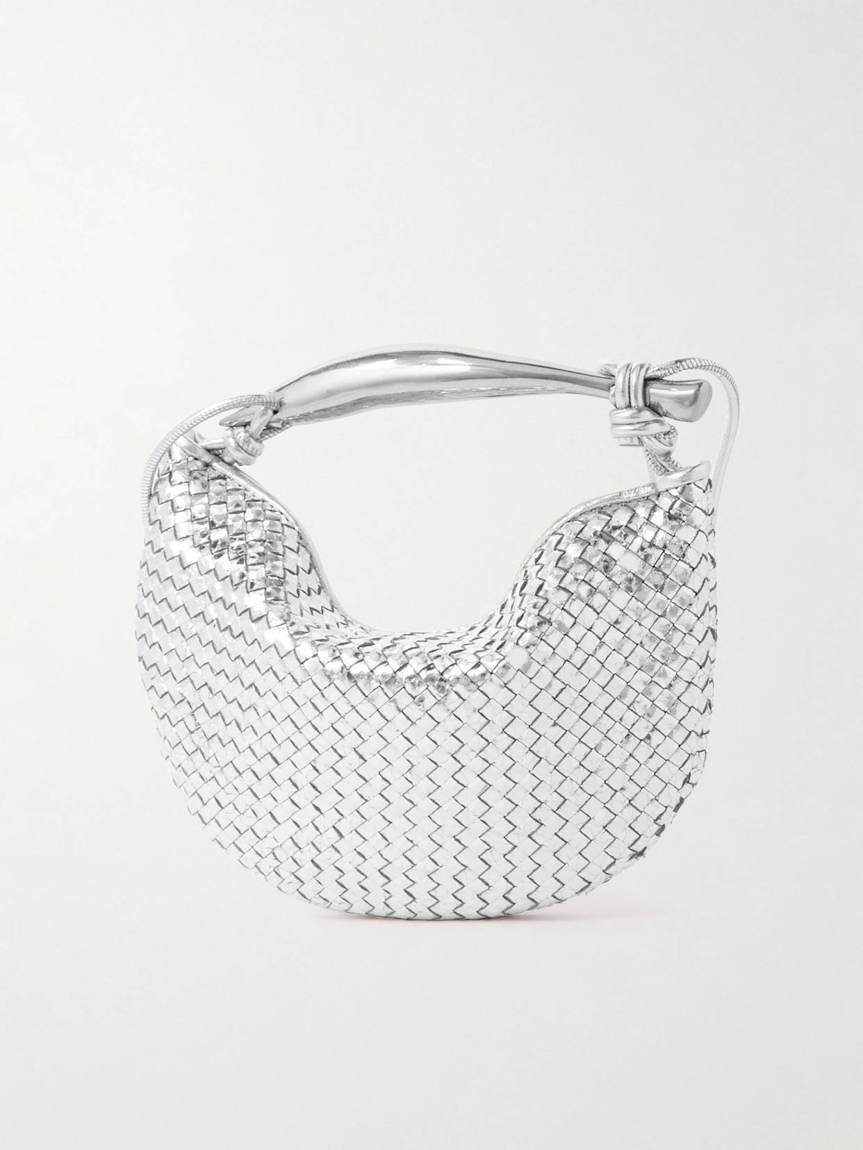 Bottega Veneta Sardine Mini Intrecciato Metallic Leather Shoulder Bag In Silver
