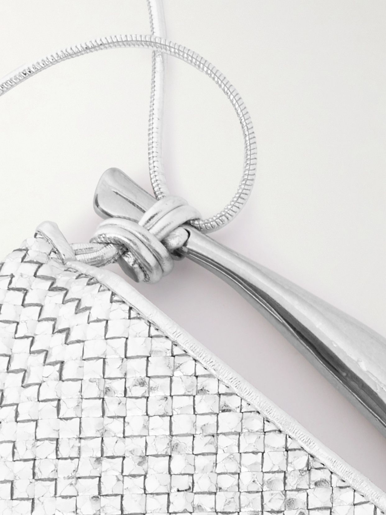 Bottega Veneta Sardine Mini Intrecciato Metallic Leather Shoulder Bag In Silver