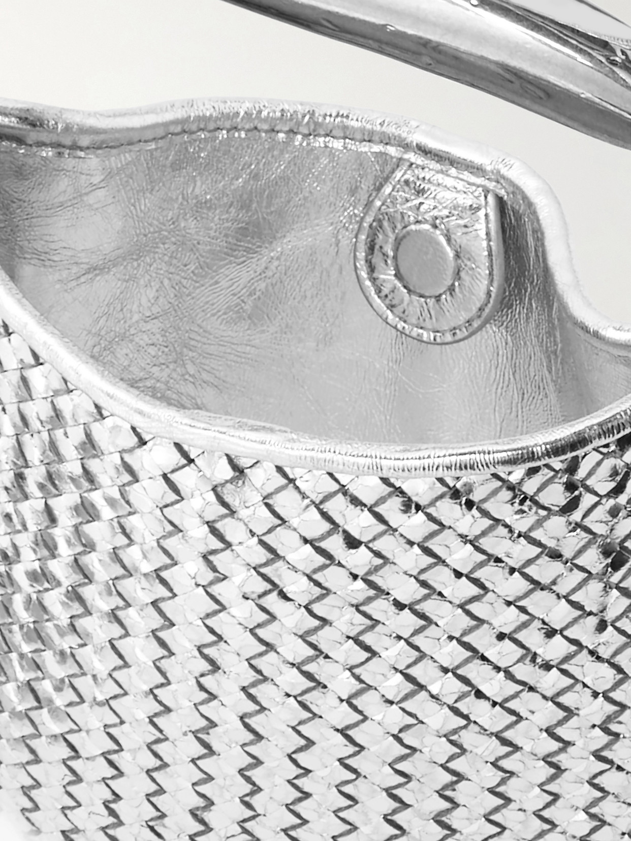 Bottega Veneta Sardine Mini Intrecciato Metallic Leather Shoulder Bag In Silver