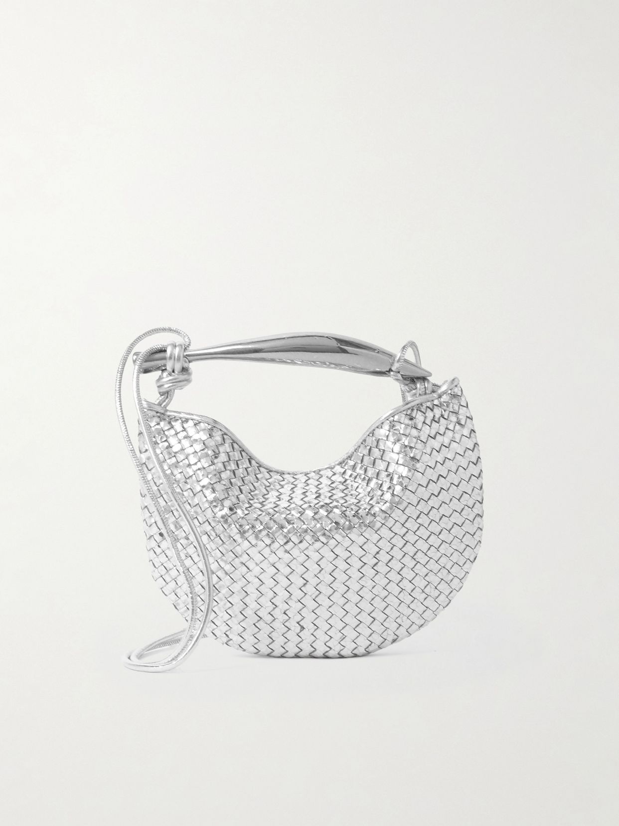 sardine mini intrecciato metallic leather shoulder bag