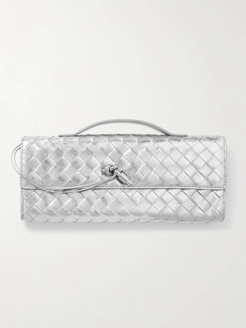 Bottega Veneta Long Andiamo Intrecciato Metallic Leather Clutch