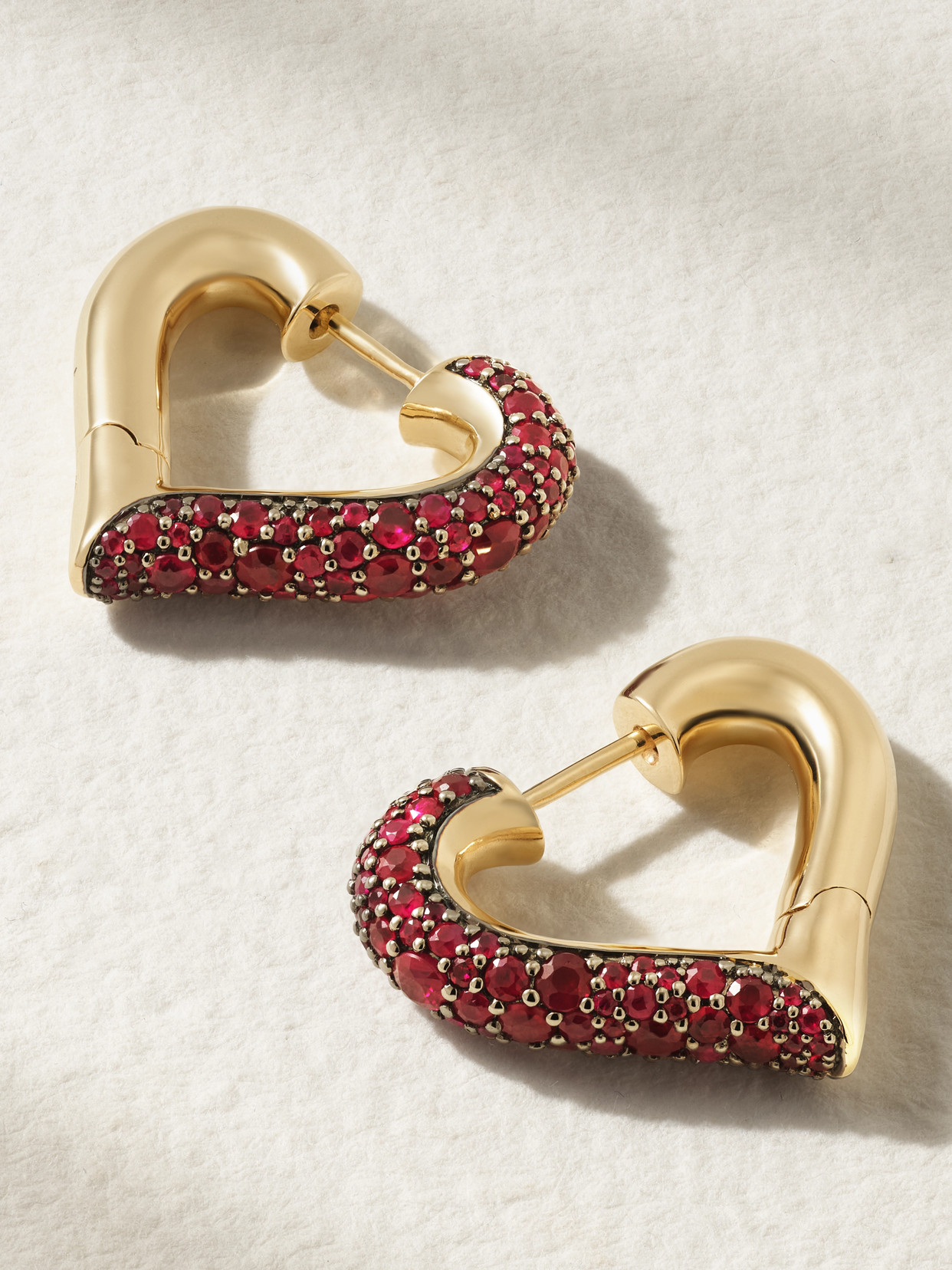 Lucy Delius Chubby Love Rhodium-plated 14-karat Gold Ruby Hoop Earrings In Red