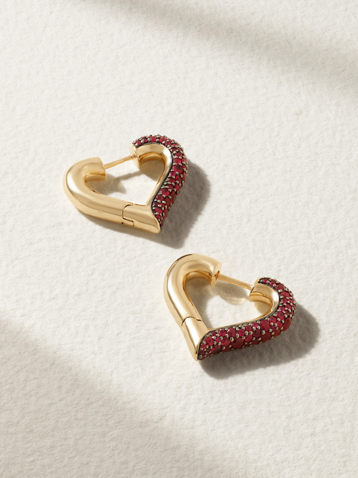 Lucy Delius Chubby Love Rhodium-plated 14-karat Gold Ruby Hoop Earrings In Red