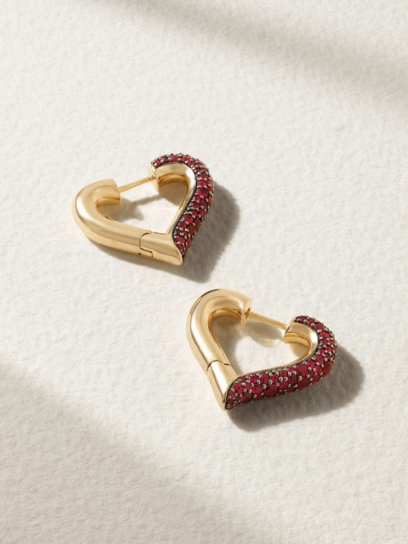 Lucy Delius Chubby Love Rhodium-plated 14-karat Gold Ruby Hoop Earrings
