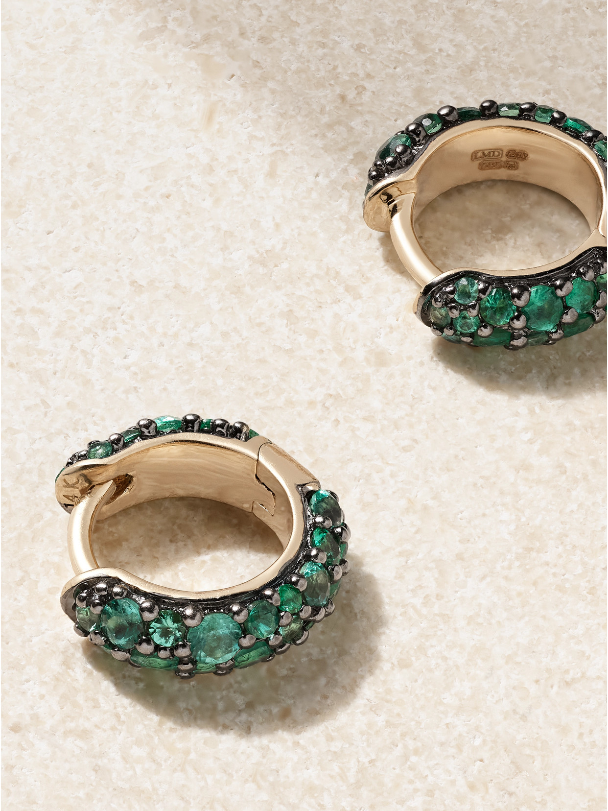 Lucy Delius Chubby Rhodium-plated 14-karat Recycled Gold Emerald Hoop Earrings In Green