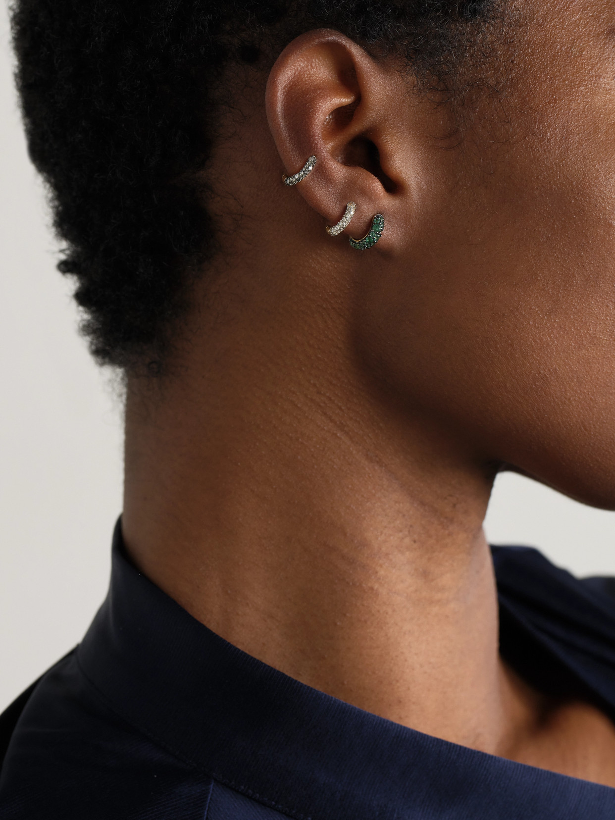 Lucy Delius Chubby Rhodium-plated 14-karat Recycled Gold Emerald Hoop Earrings In Green