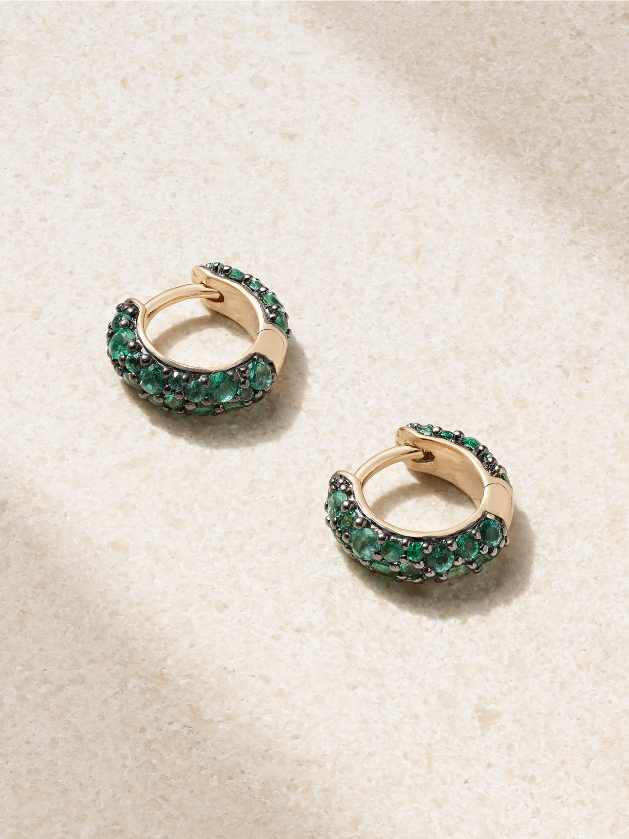 Lucy Delius Chubby Rhodium-plated 14-karat Recycled Gold Emerald Hoop Earrings In Green