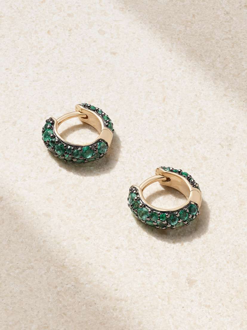 Lucy Delius Chubby Rhodium-plated 14-karat Recycled Gold Emerald Hoop Earrings