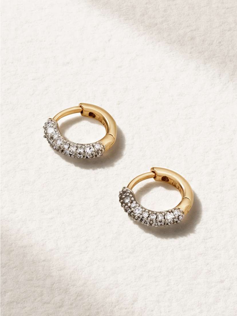 Lucy Delius Small 14-karat Gold, Rhodium-plated, Diamond Hoop Earrings