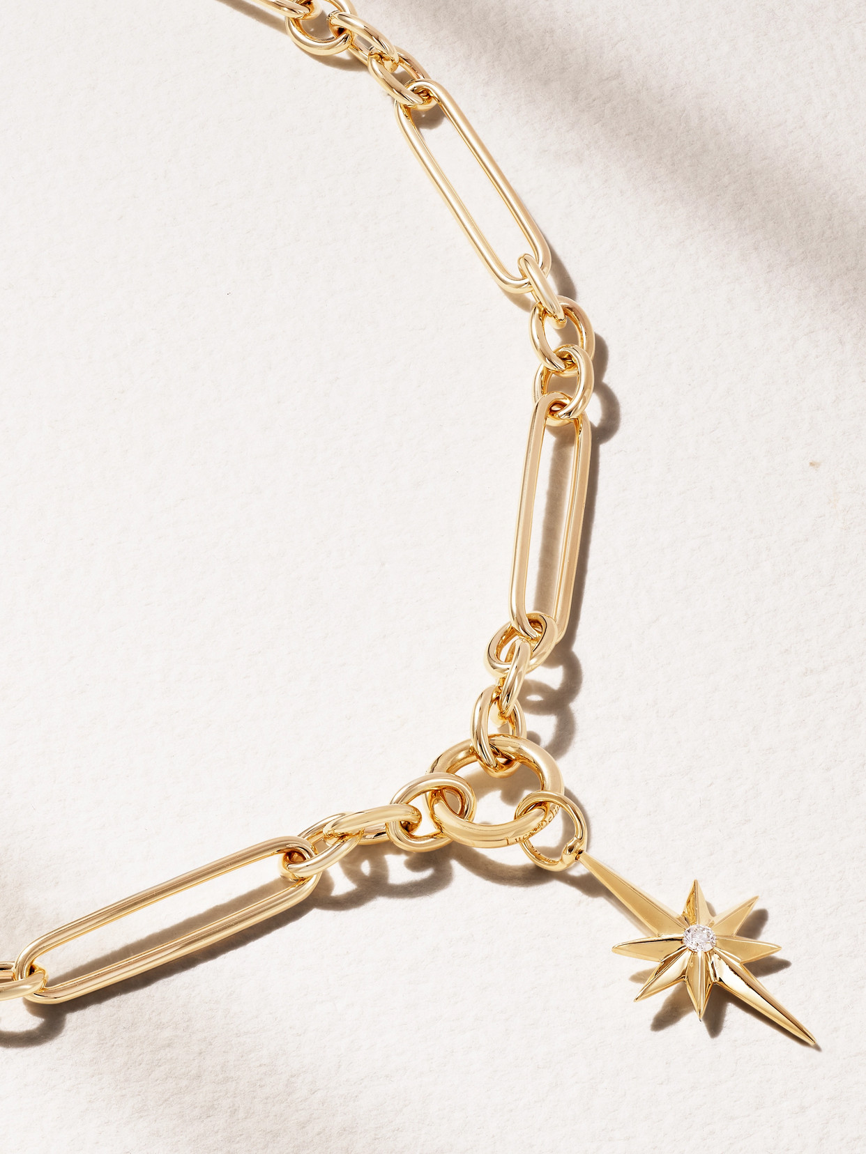 Lucy Delius Fluted Star Trombone Link 14-karat Recycled Gold Diamond Necklace In Gold