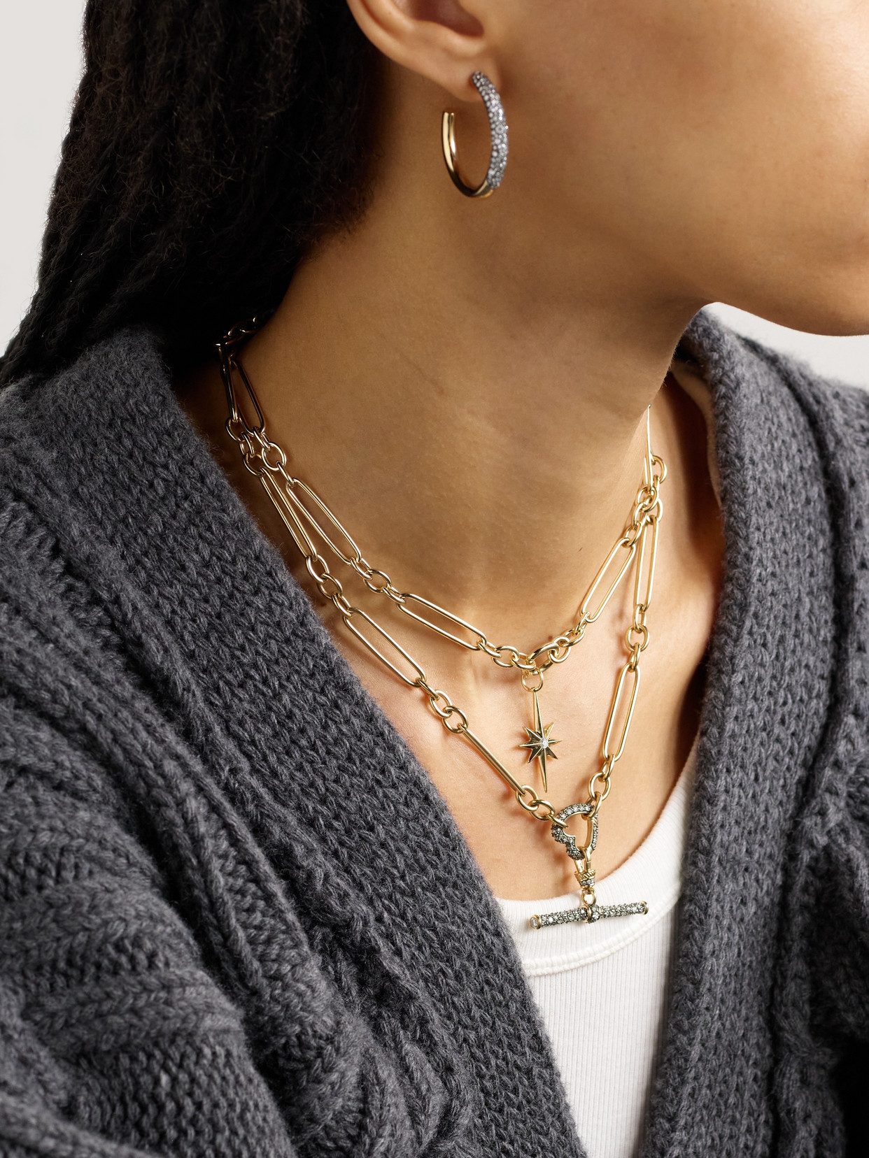 Lucy Delius Fluted Star Trombone Link 14-karat Recycled Gold Diamond Necklace In Gold