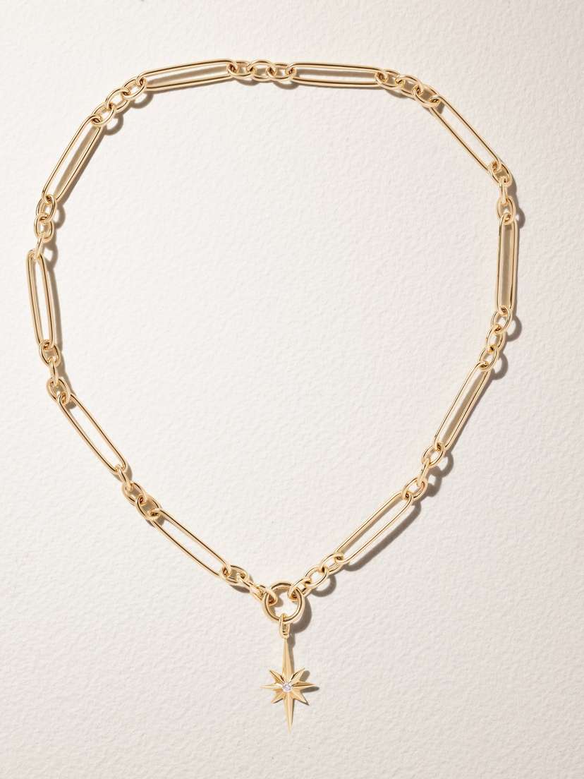 Lucy Delius Fluted Star Trombone Link 14-karat Recycled Gold Diamond Necklace