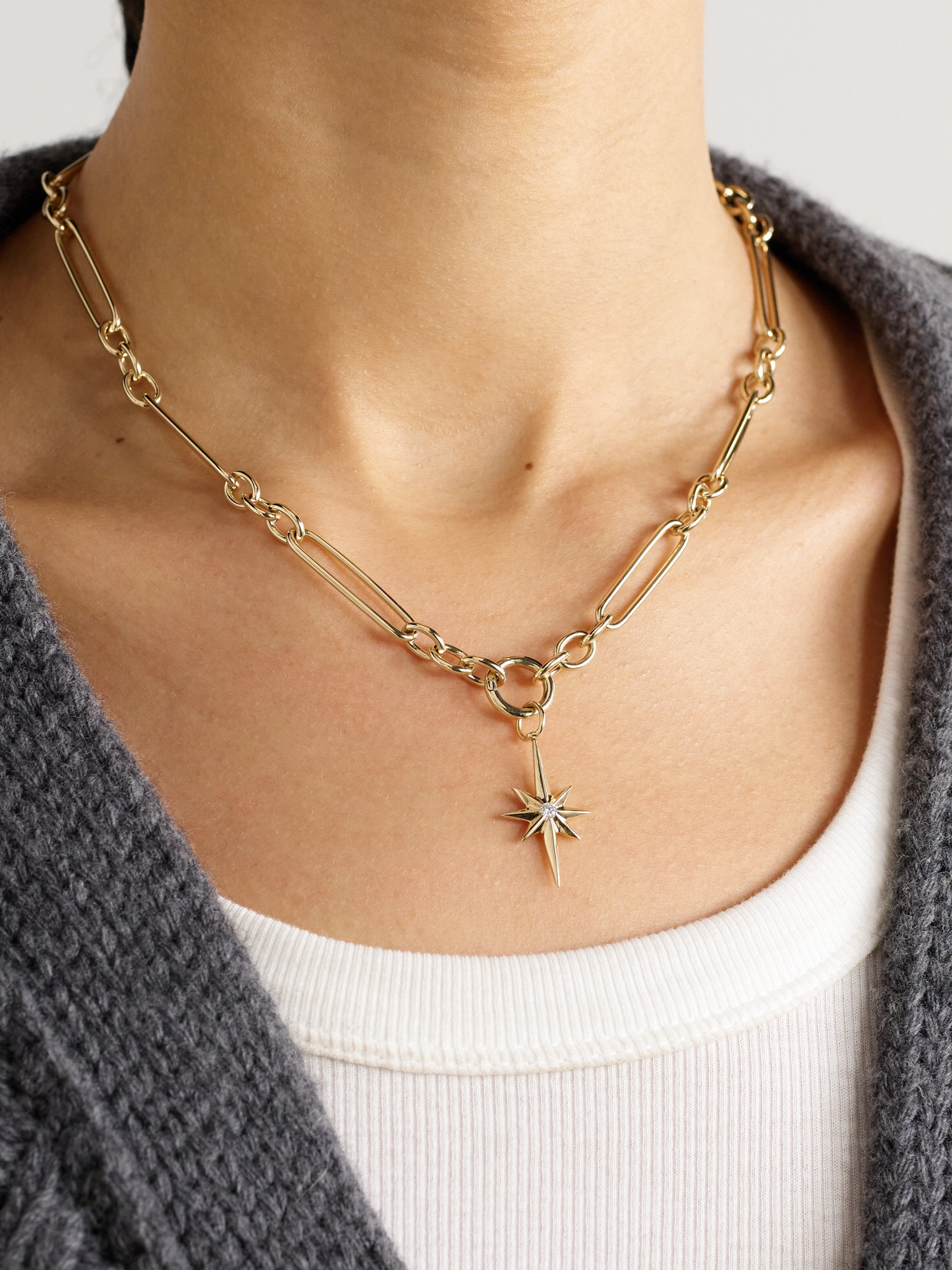 Lucy Delius Fluted Star Trombone Link 14-karat Recycled Gold Diamond Necklace In Gold